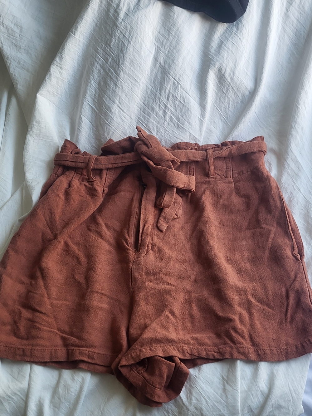 Pink Lily Medium Rust Paperbag Waist Shorts